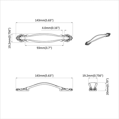 Griff 2 pcs Schwarz 143 x 19,2 x 20 mm Zinklegierung