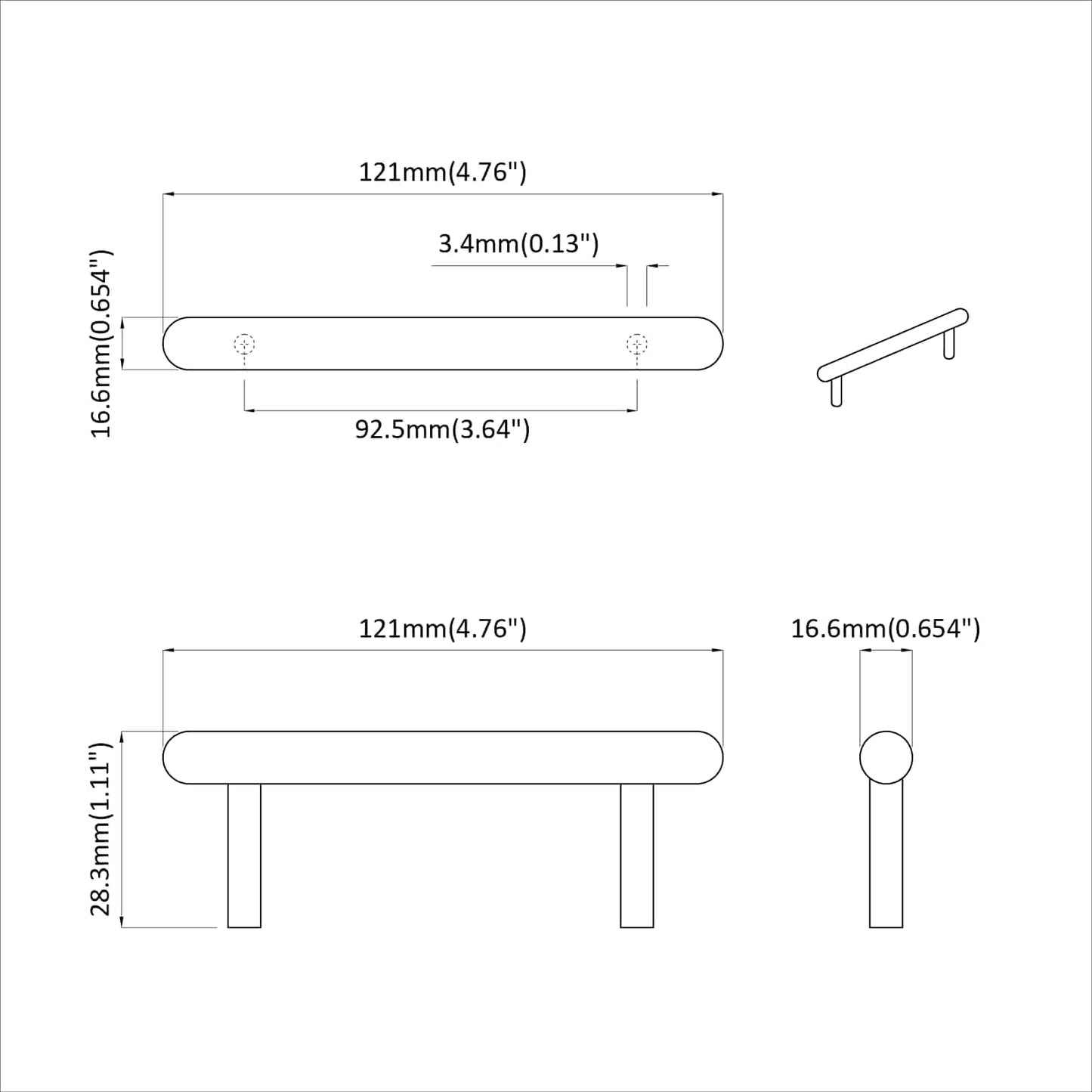 Schrankgriff 12 pcs Schwarz 121 x 16.6 x 28.3 mm Eisen
