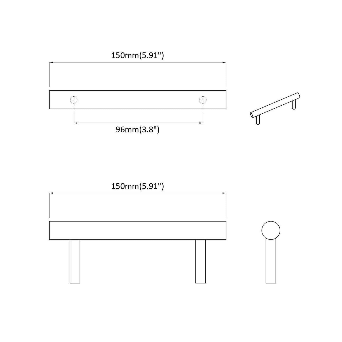 Schrankgriff 2 pcs Gold 150 mm Edelstahl