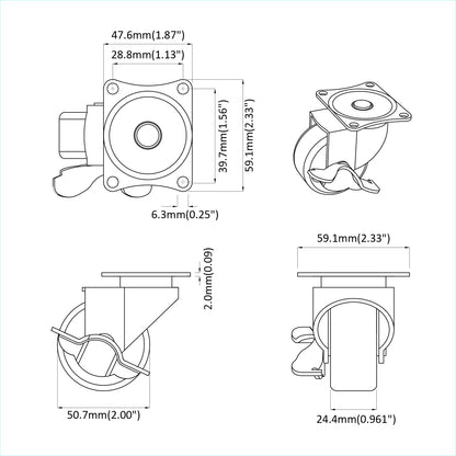 Bockrolle 12 pcs Schwarz und Silber 50,7 x 50,7 x 24,4 mm