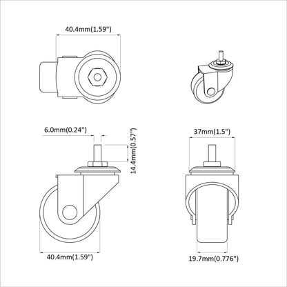 Drehrolle 2 pcs Schwarz 40,4 x 40,4 x 19,7 mm Eisen und Nylon