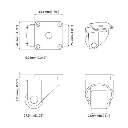 Bockrolle 2 pcs Silber 44,1 x 44,1 x 1,95 mm Nylon