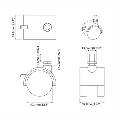 Bockrolle 2 pcs Schwarz und Silber 40,1 x 40,1 x 37,8 mm
