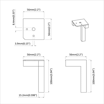 Standfüße 2 pcs Schwarz 57 x 57 x 100 mm Eisen