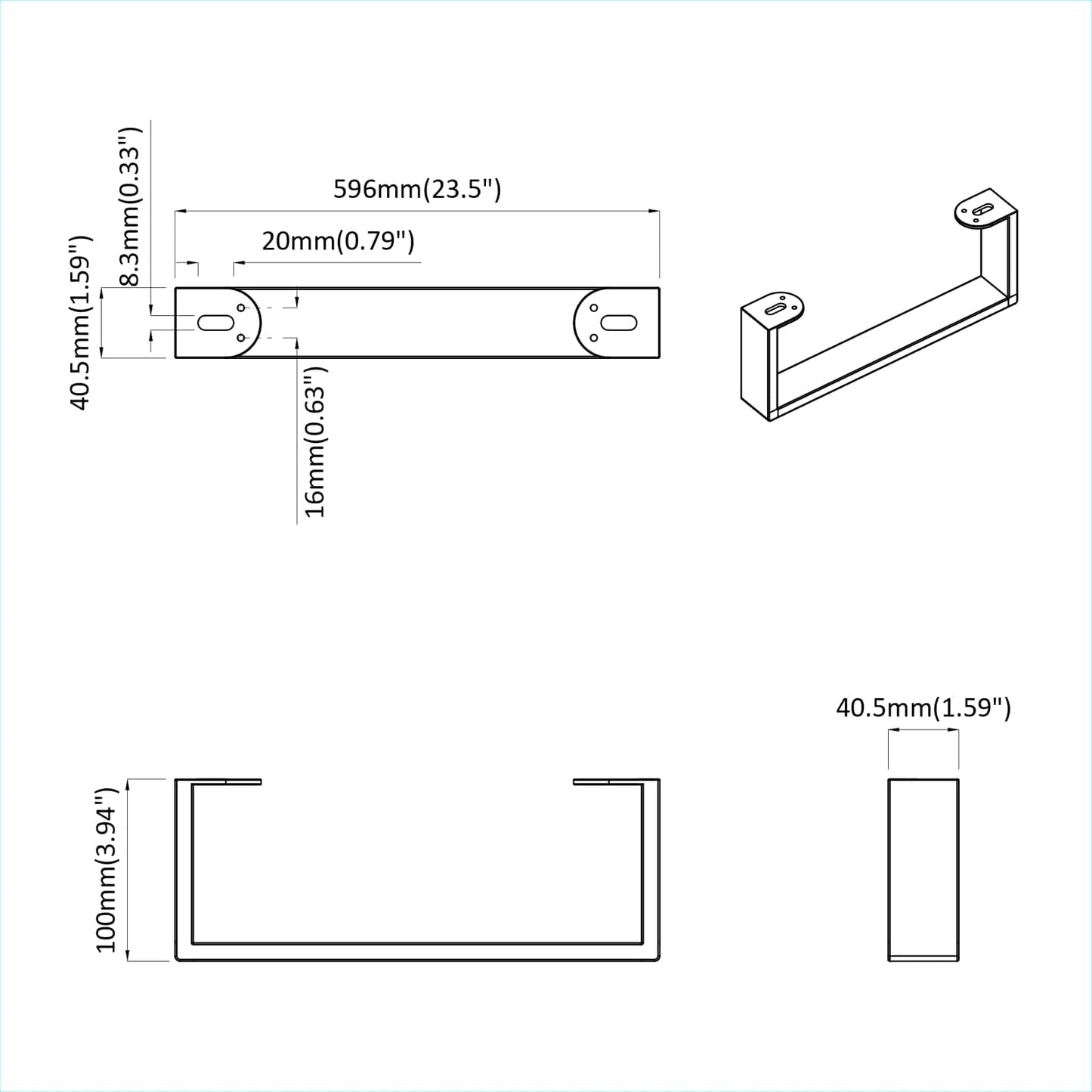 Möbelbeine 2 pcs Schwarz 596 x 40,5 x 100 mm Eisen