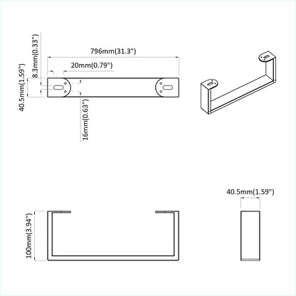 Möbelbeine 2 pcs Schwarz 796 x 40,5 x 100 mm Eisen