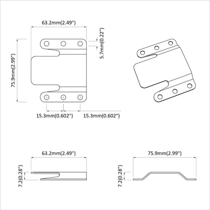 Flush-Montagehalterung 419 pcs Silber 75 x 66 x 1,4 mm Stahl