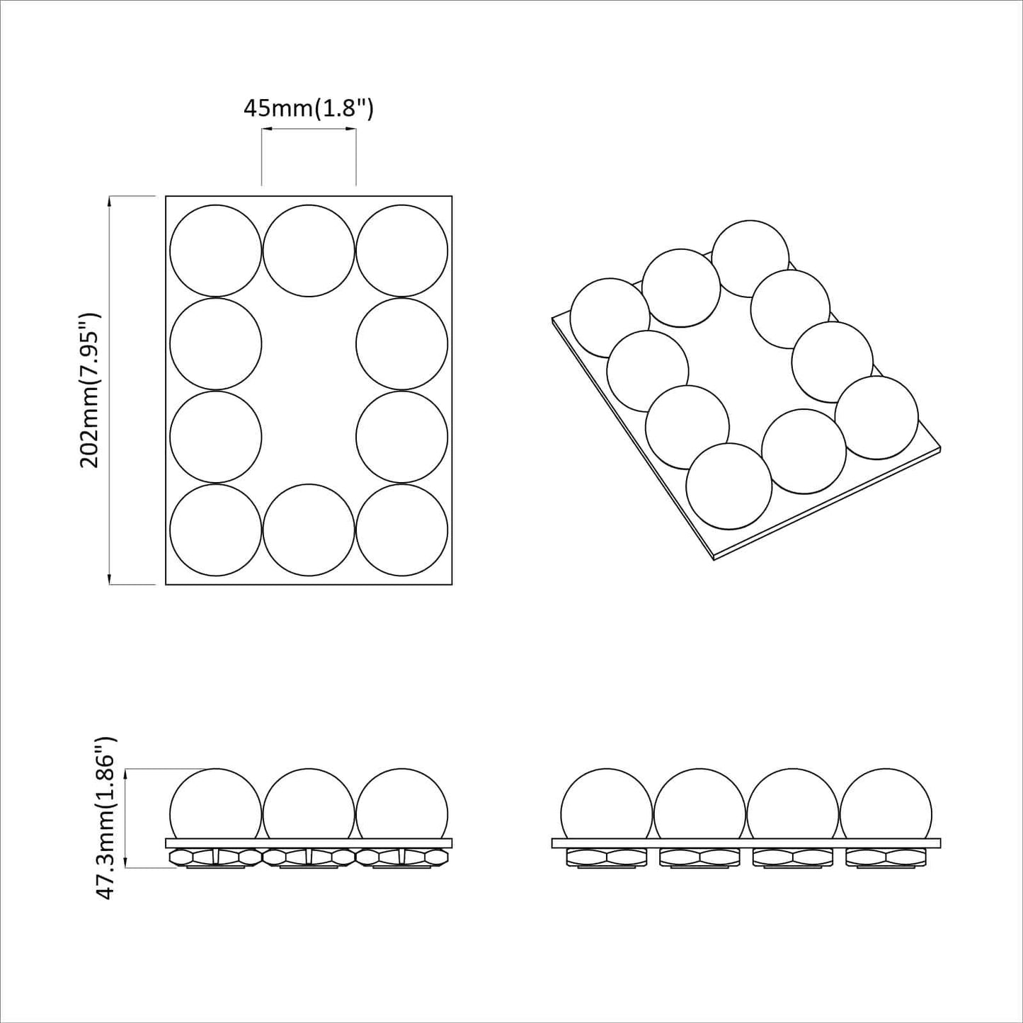 Spiegelleuchten 12 pcs Weiß 4,5 x 4,5 x 4,8 cm Kunststoff