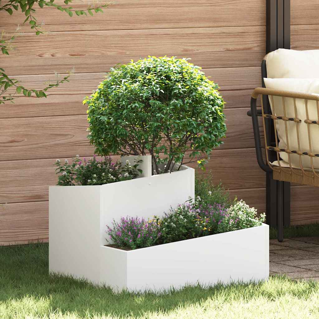 vidaXL Garten-Pflanzgefäß Weiß 60 x 60 x 50 cm Kaltgewalzter Stahl