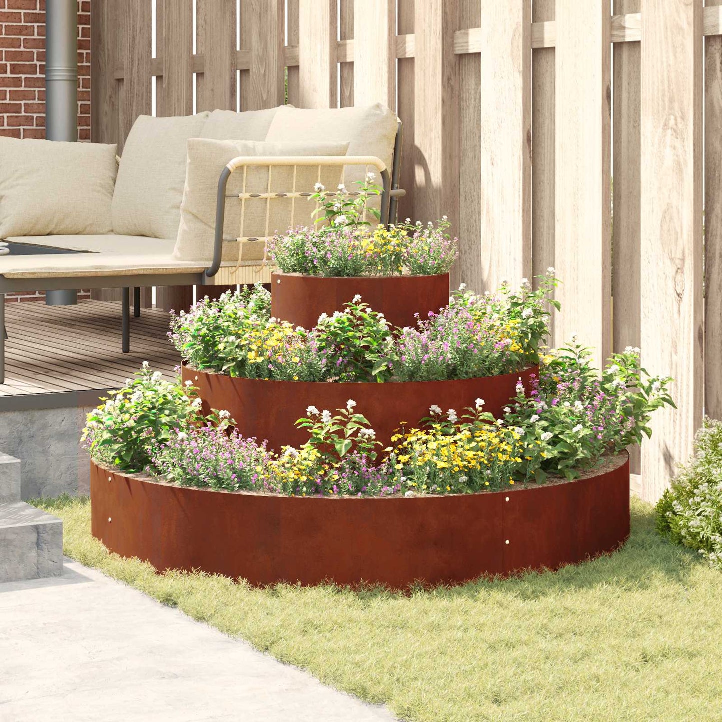 vidaXL Garten-Pflanzgefäß Braun 120 x 120 x 20 cm Wetterfeststahl