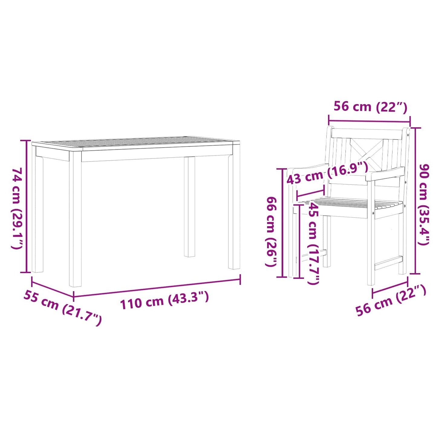 vidaXL Garten Essgruppe 3 pcs Braun Akazie Massivholz