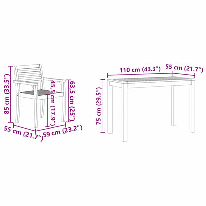 vidaXL Garten Essgruppe 3 pcs Braun Massivholz Akazie