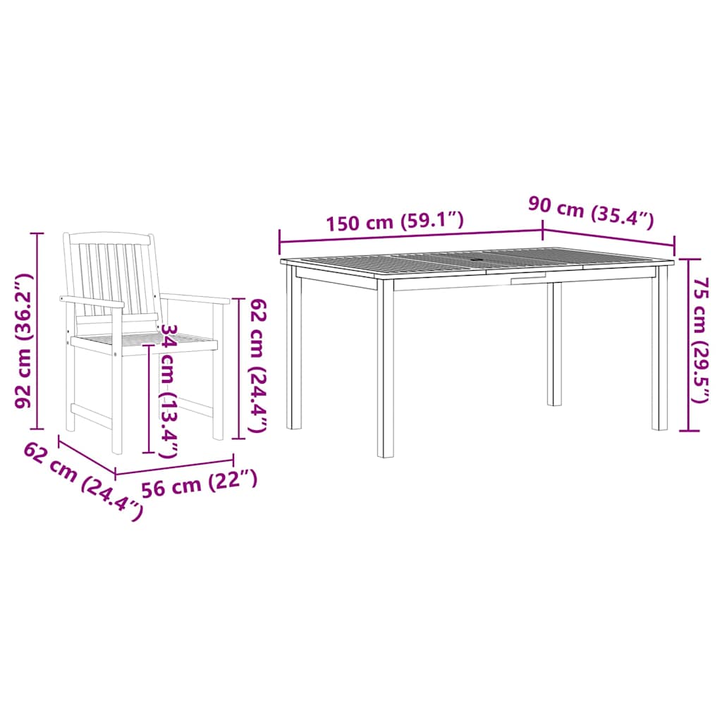 vidaXL Salon de jardin 5 pcs Bois d'acacia massif Marron