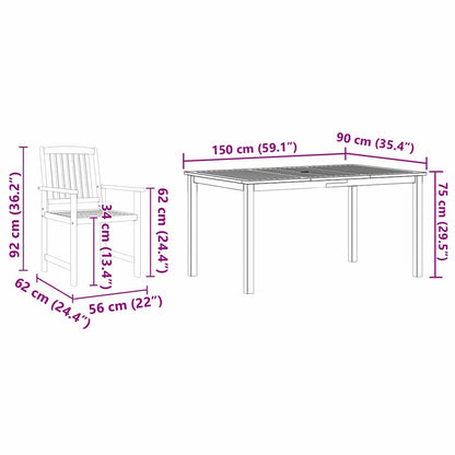 vidaXL Salon de jardin à dîner 7 pcs Bois d'acacia massif Marron