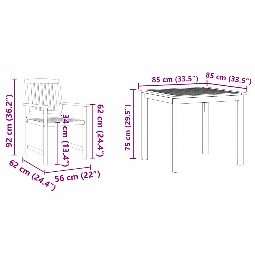 vidaXL Ensemble de salle à manger de jardin 3 pcs Bois d'acacia massif Marron