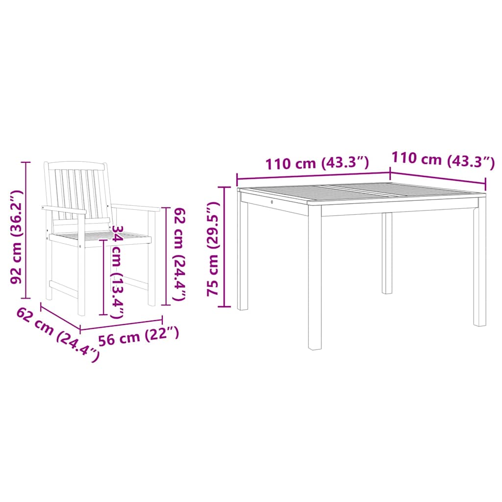 vidaXL Salon de jardin à manger 5 pcs Marron Bois d'acacia massif