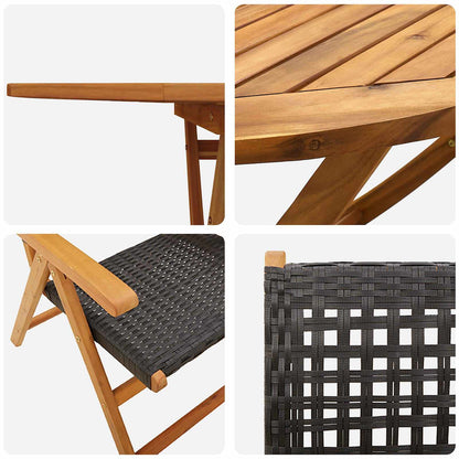 vidaXL Salon de jardin à dîner 7 pcs noir bois d'acacia massif