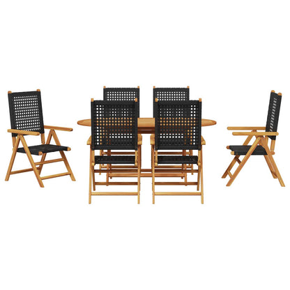 vidaXL Salon de jardin à dîner 7 pcs noir bois d'acacia massif