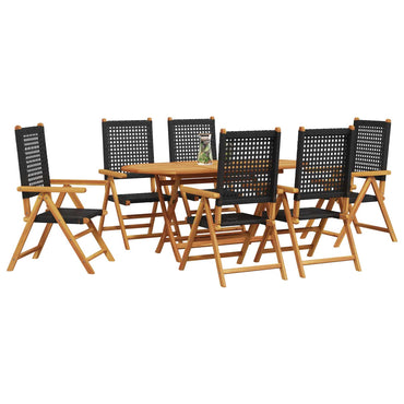 vidaXL Salon de jardin à dîner 7 pcs noir bois d'acacia massif