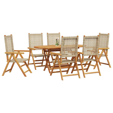 vidaXL Salon de jardin à dîner 7 pcs Beige Bois d'acacia massif