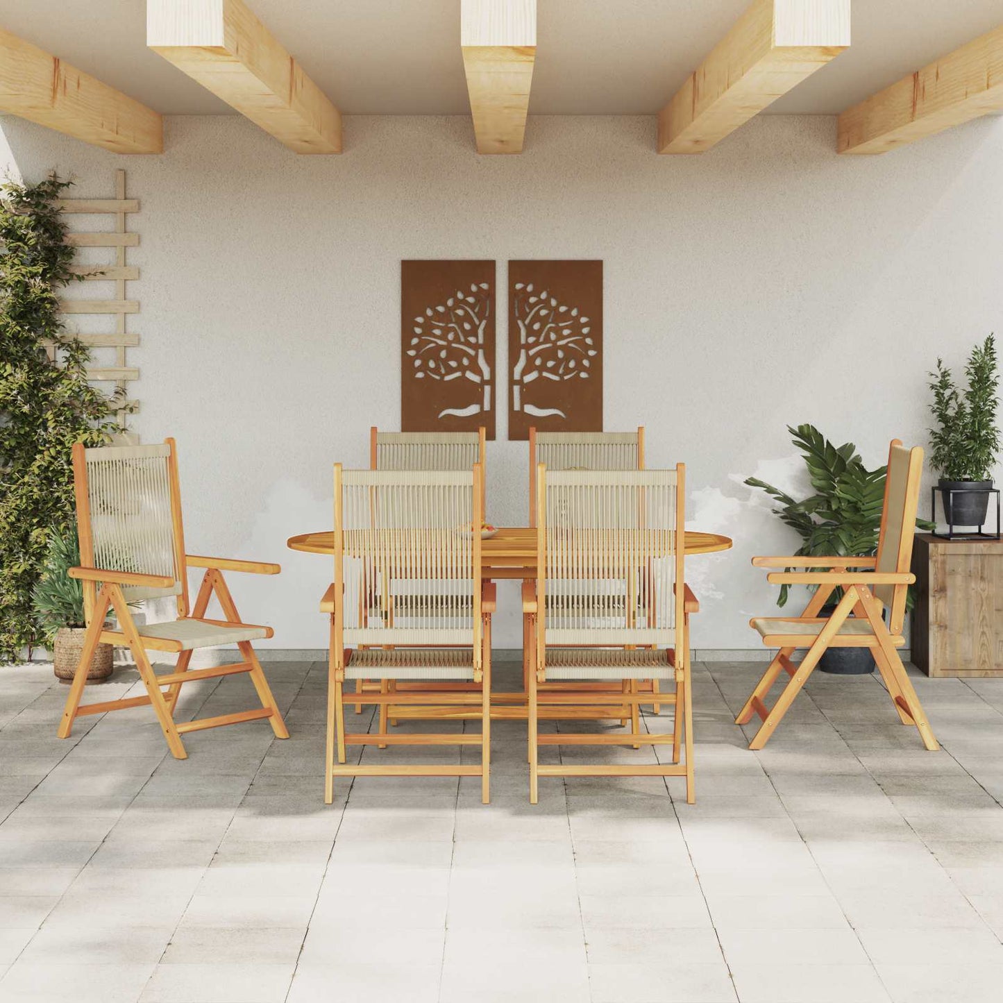 vidaXL Garten Essgruppe 7 pcs Beige Massivholz Akazie
