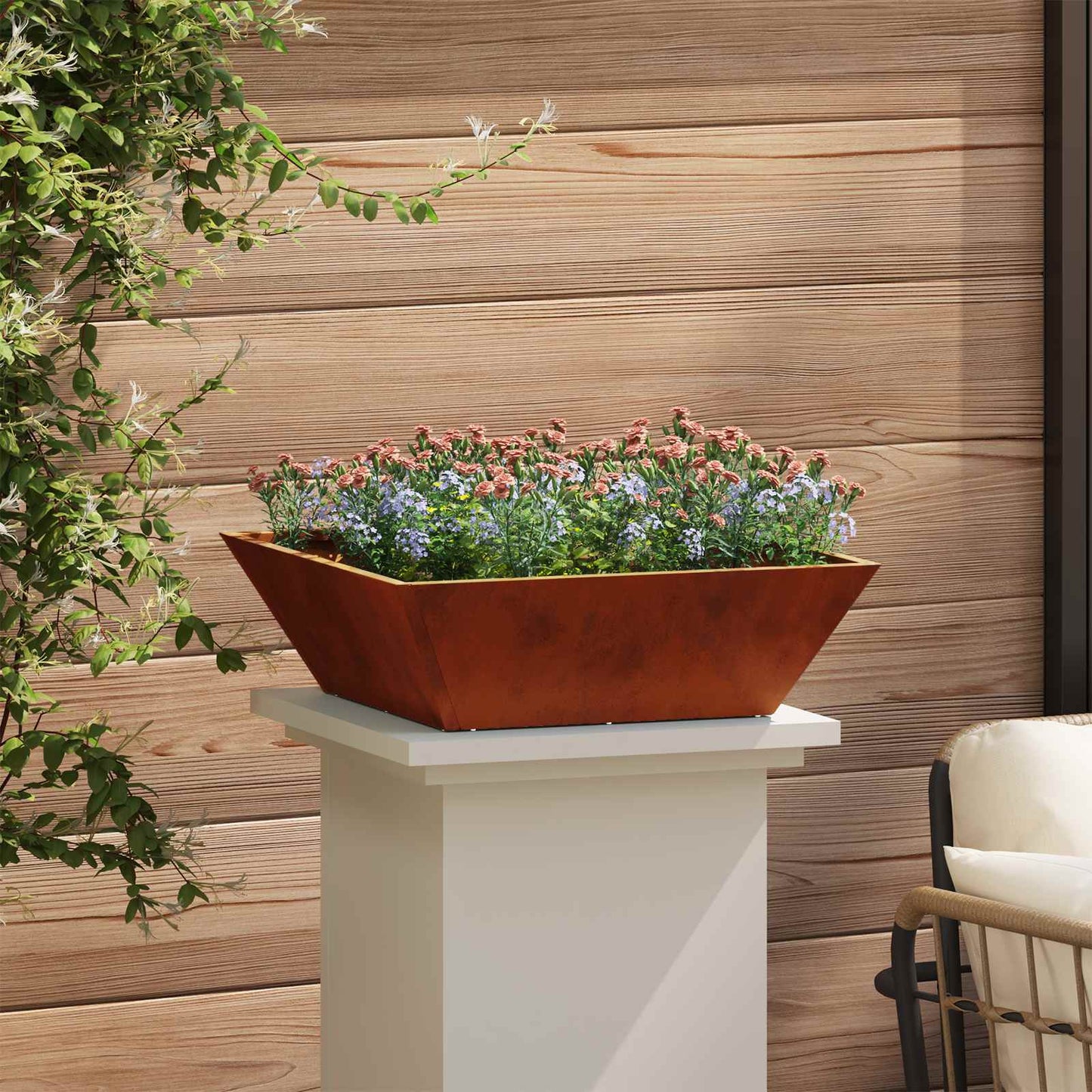 vidaXL Garten-Pflanzgefäß Rostig 50 x 50 x 15 cm Wetterfeststahl