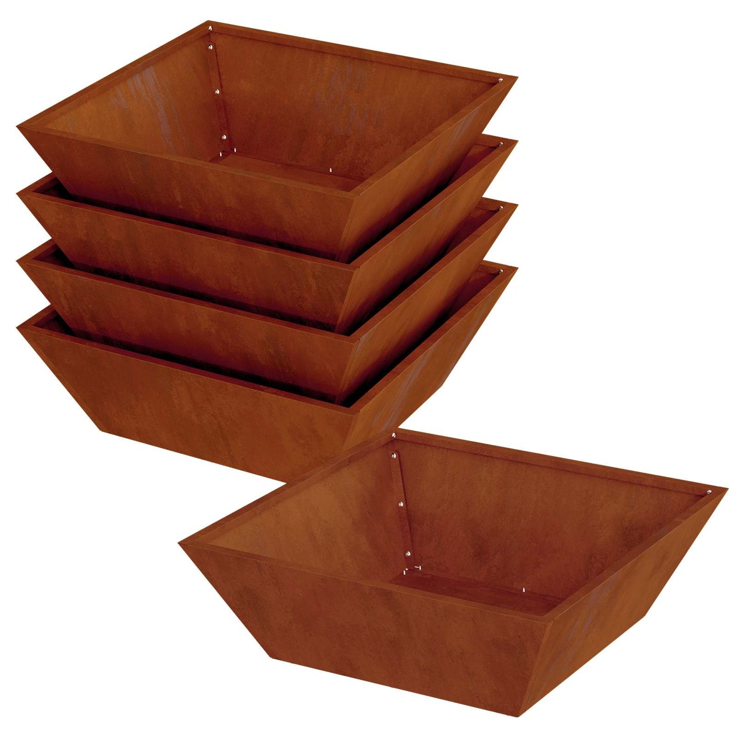 vidaXL Garten-Pflanzgefäß 5 pcs Rostig 50 x 50 x 15 cm Wetterfeststahl