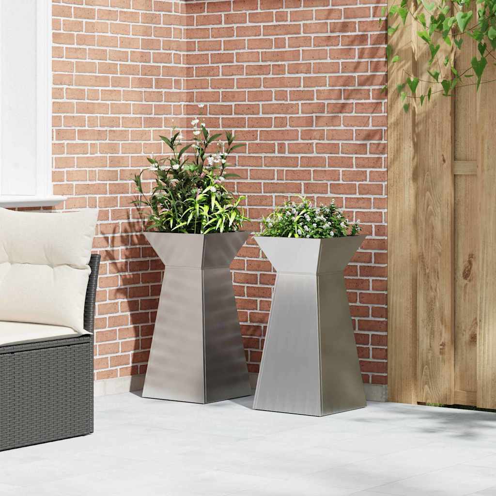 vidaXL Säulen Pflanzer 2 pcs Silber 35 x 35 x 73 cm