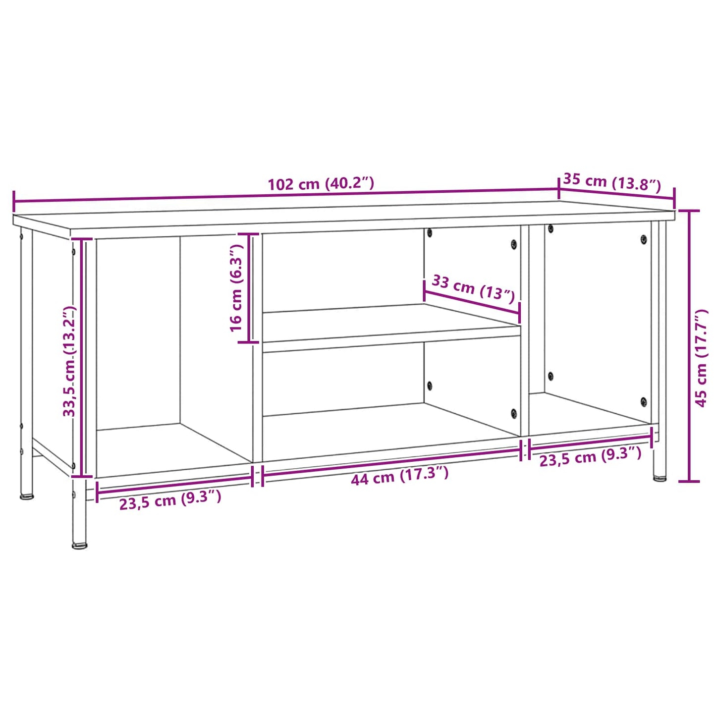 vidaXL TV-Schränk Altholz 102 x 35 x 45 cm Holzwerkstoff