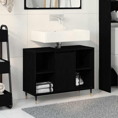 vidaXL Badezimmerschrank mit Tür Schwarz 80 x 33 x 60 cm Holzwerkstoff