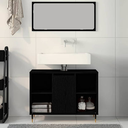 vidaXL Badezimmerschrank mit Tür Schwarz 80 x 33 x 60 cm Holzwerkstoff
