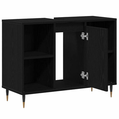 vidaXL Badezimmerschrank mit Tür Schwarz 80 x 33 x 60 cm Holzwerkstoff
