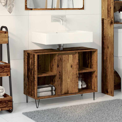 vidaXL Badezimmerschrank mit Tür Altholz 80 x 33 x 60 cm Holzwerkstoff