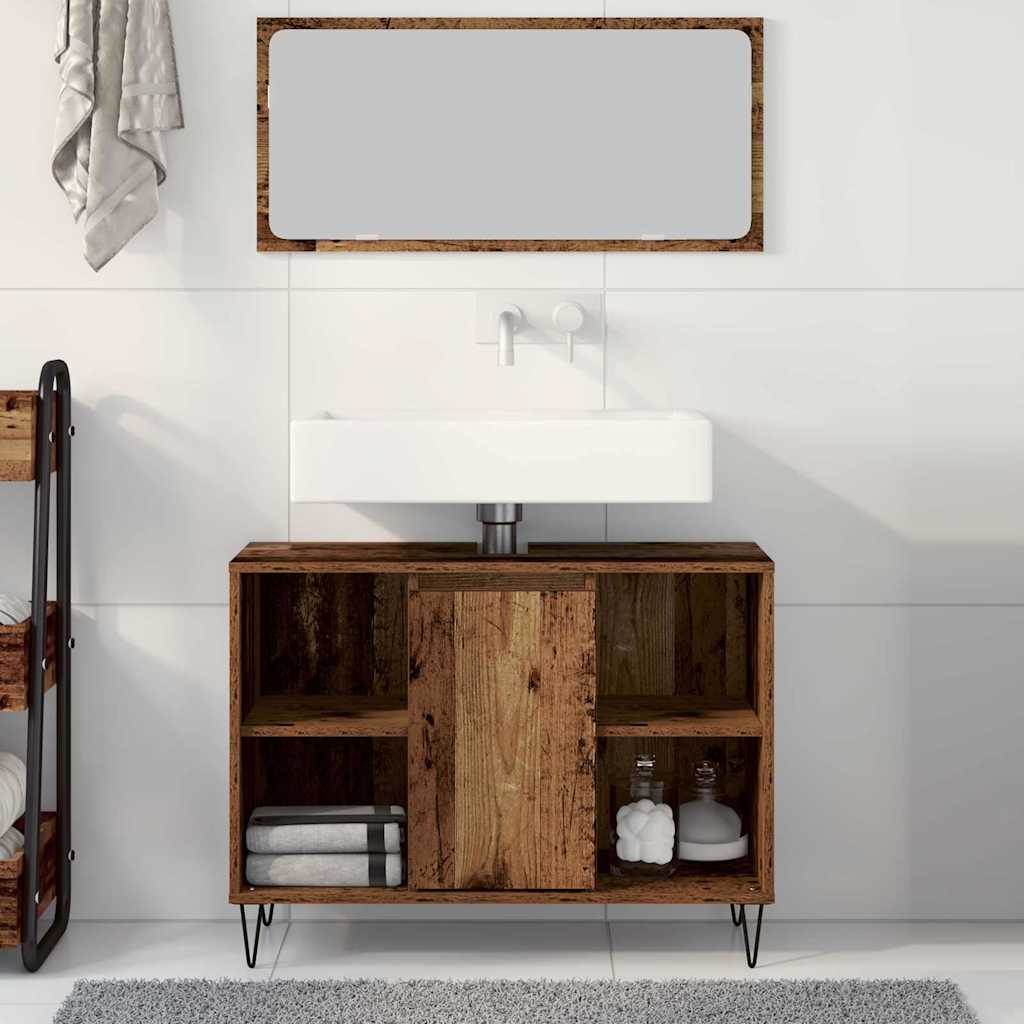 vidaXL Badezimmerschrank mit Tür Altholz 80 x 33 x 60 cm Holzwerkstoff