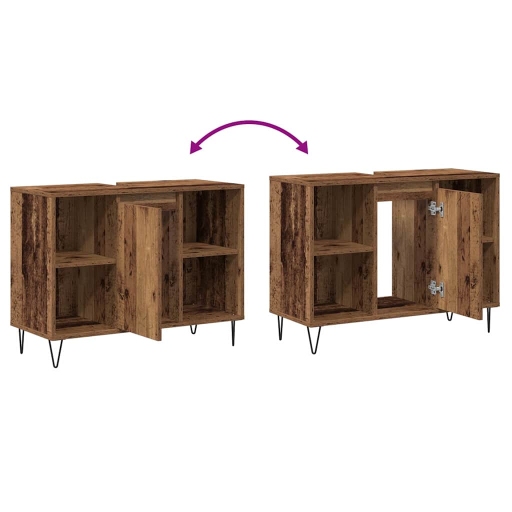 vidaXL Badezimmerschrank mit Tür Altholz 80 x 33 x 60 cm Holzwerkstoff