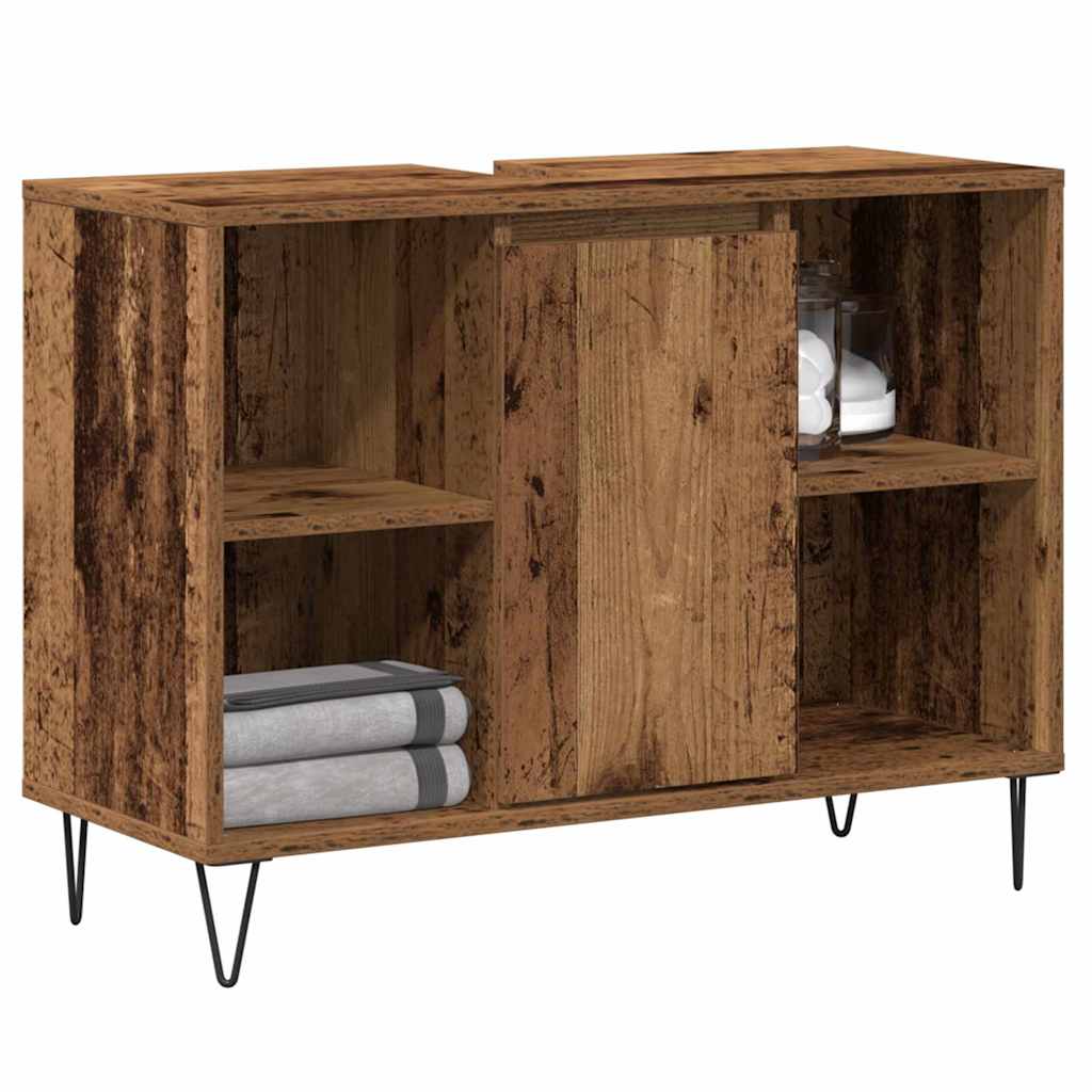 vidaXL Badezimmerschrank mit Tür Altholz 80 x 33 x 60 cm Holzwerkstoff