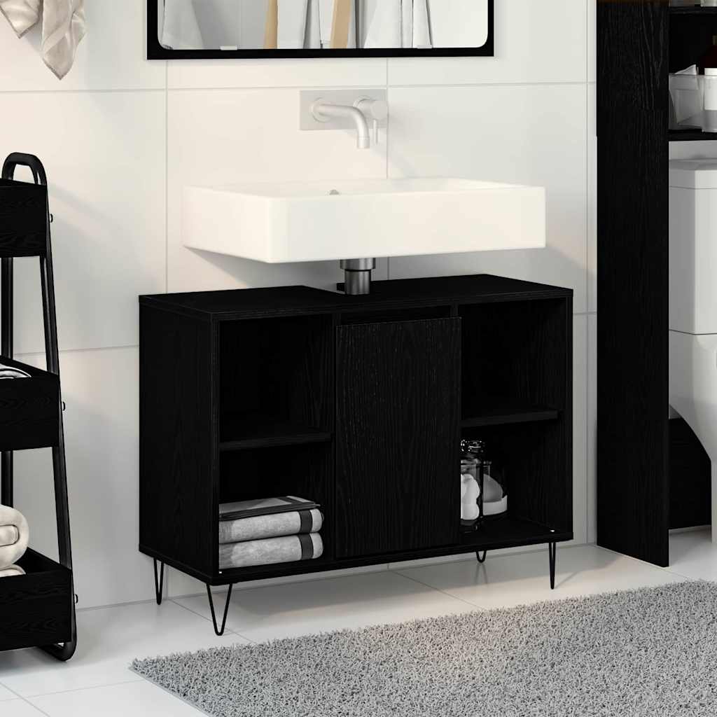 vidaXL Badezimmerschrank mit Tür Schwarz 80 x 33 x 60 cm Holzwerkstoff