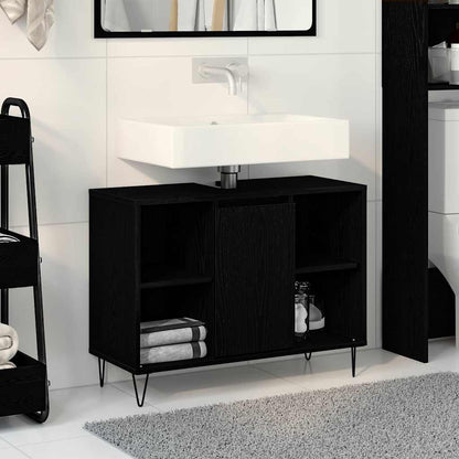 vidaXL Badezimmerschrank mit Tür Schwarz 80 x 33 x 60 cm Holzwerkstoff