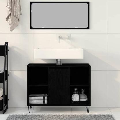 vidaXL Badezimmerschrank mit Tür Schwarz 80 x 33 x 60 cm Holzwerkstoff