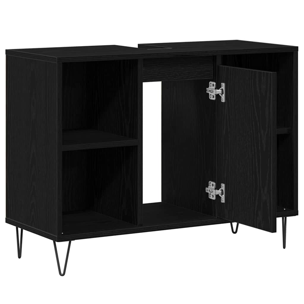 vidaXL Badezimmerschrank mit Tür Schwarz 80 x 33 x 60 cm Holzwerkstoff