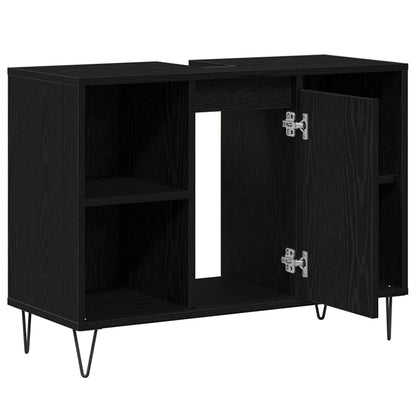 vidaXL Badezimmerschrank mit Tür Schwarz 80 x 33 x 60 cm Holzwerkstoff