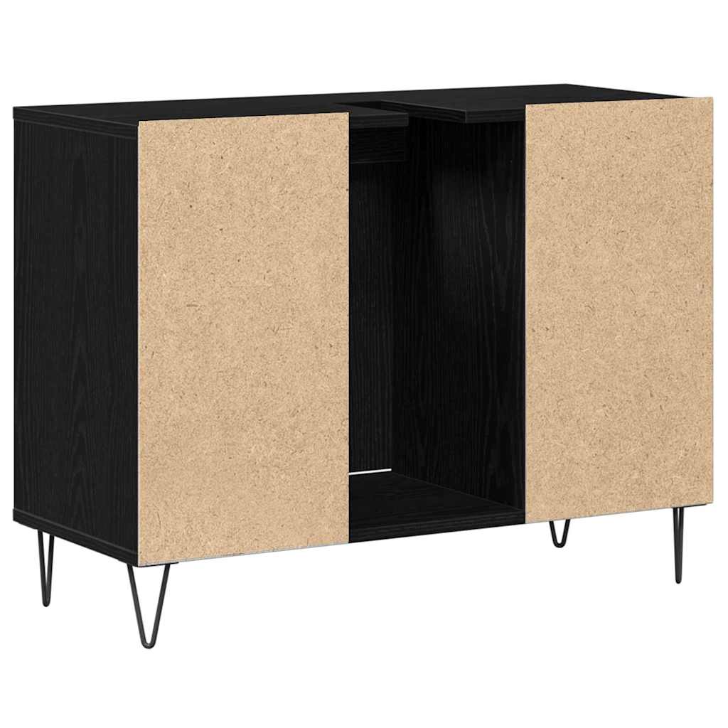 vidaXL Badezimmerschrank mit Tür Schwarz 80 x 33 x 60 cm Holzwerkstoff