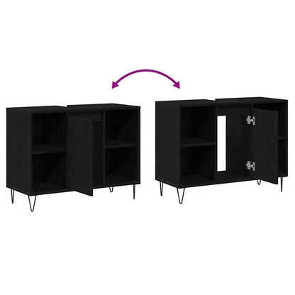 vidaXL Badezimmerschrank mit Tür Schwarz 80 x 33 x 60 cm Holzwerkstoff
