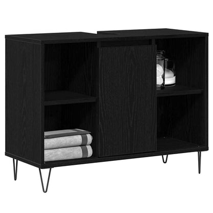 vidaXL Badezimmerschrank mit Tür Schwarz 80 x 33 x 60 cm Holzwerkstoff
