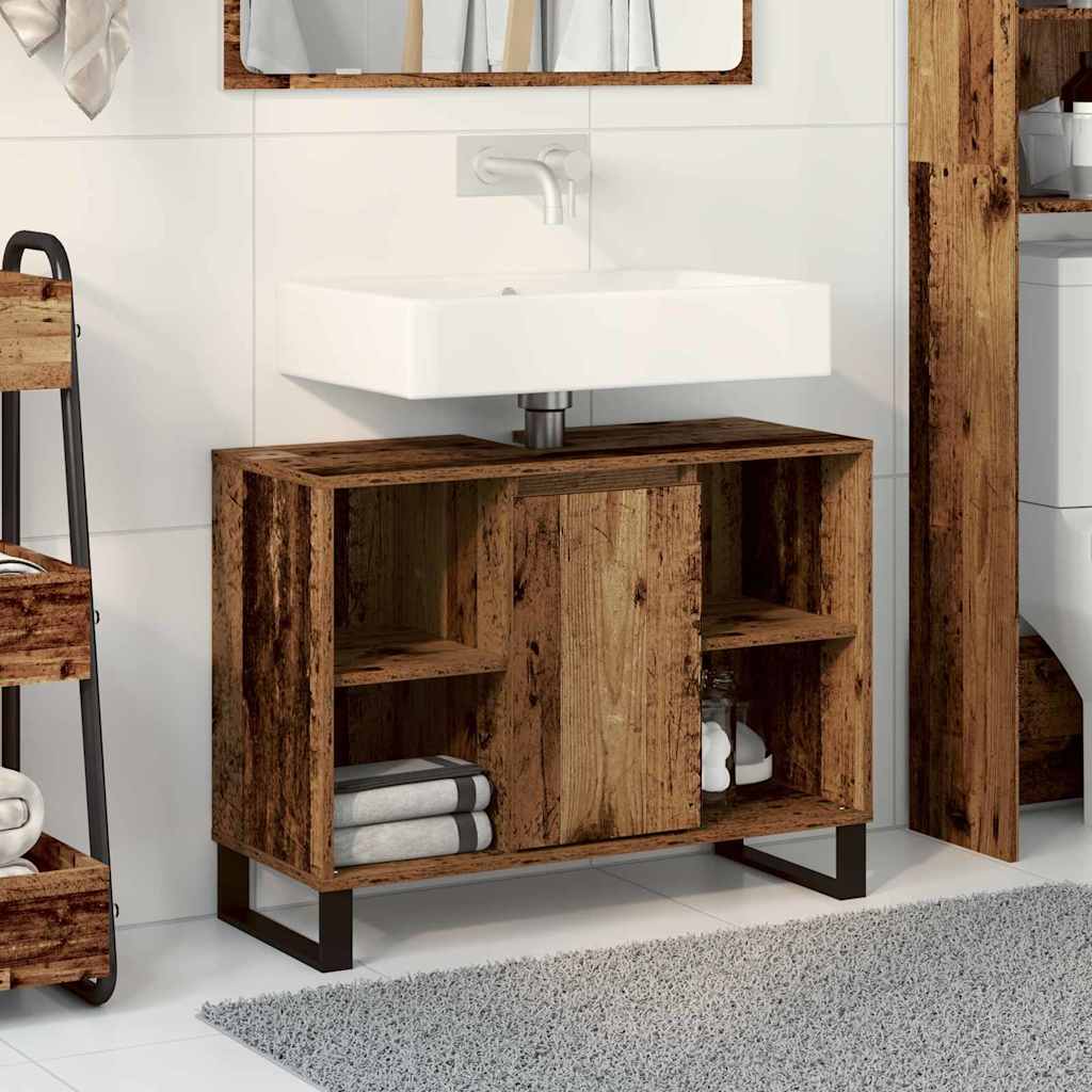 vidaXL Badezimmerschrank mit Tür Altholz 80 x 33 x 60 cm Holzwerkstoff