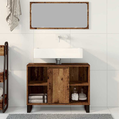 vidaXL Badezimmerschrank mit Tür Altholz 80 x 33 x 60 cm Holzwerkstoff