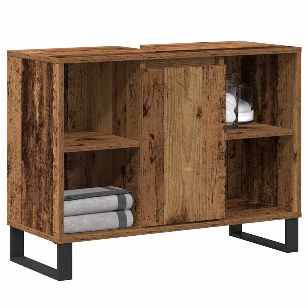 vidaXL Badezimmerschrank mit Tür Altholz 80 x 33 x 60 cm Holzwerkstoff