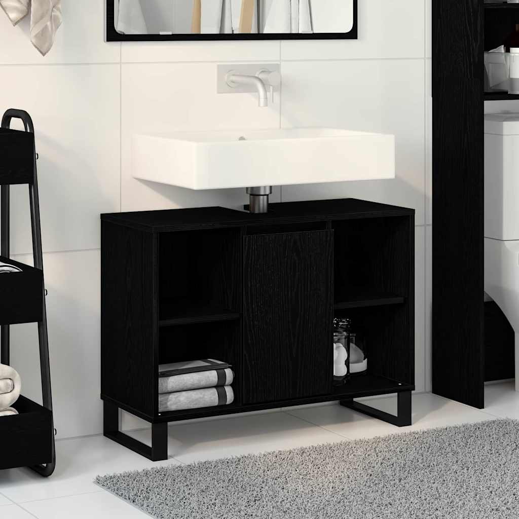 vidaXL Badezimmerschrank mit Tür Schwarz 80 x 33 x 60 cm Holzwerkstoff