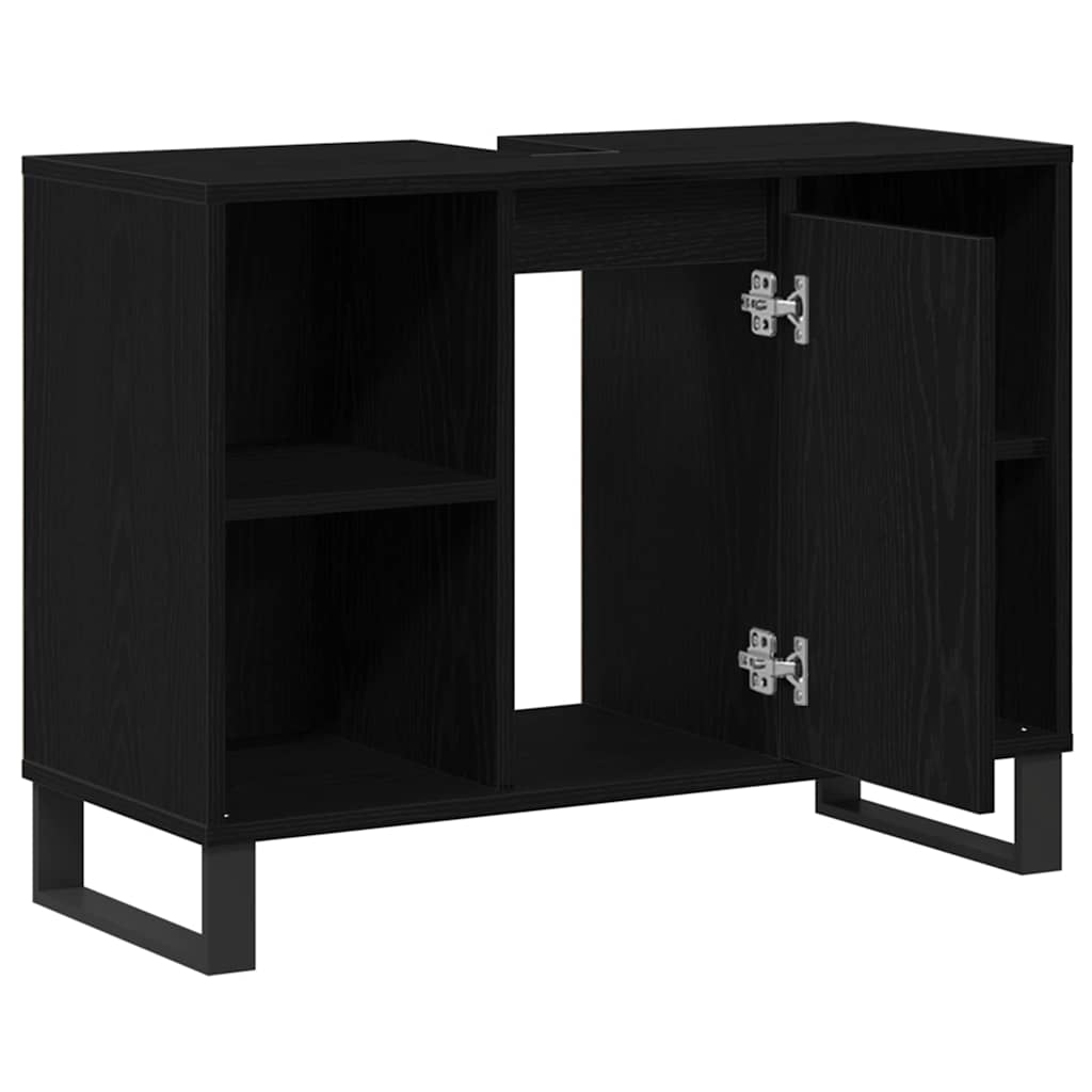 vidaXL Badezimmerschrank mit Tür Schwarz 80 x 33 x 60 cm Holzwerkstoff