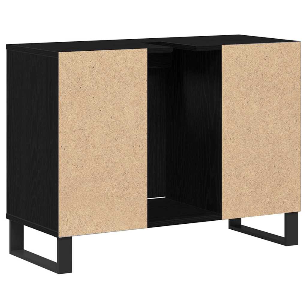 vidaXL Badezimmerschrank mit Tür Schwarz 80 x 33 x 60 cm Holzwerkstoff